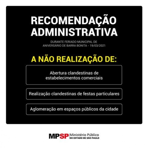 RECOMENDAÇÃO ADMINISTRATIVA ANIVERSÁRIO DA CIDADE - MINISTÉRIO PÚBLICO DE SÃO PAULO