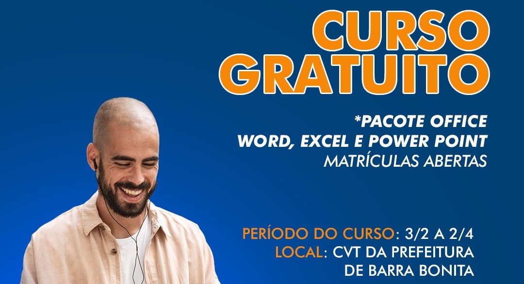 CVT DA PREFEITURA OFERECE O CURSO GRATUITO DE PACOTE OFFICE – WORD, EXCEL E POWERPOINT