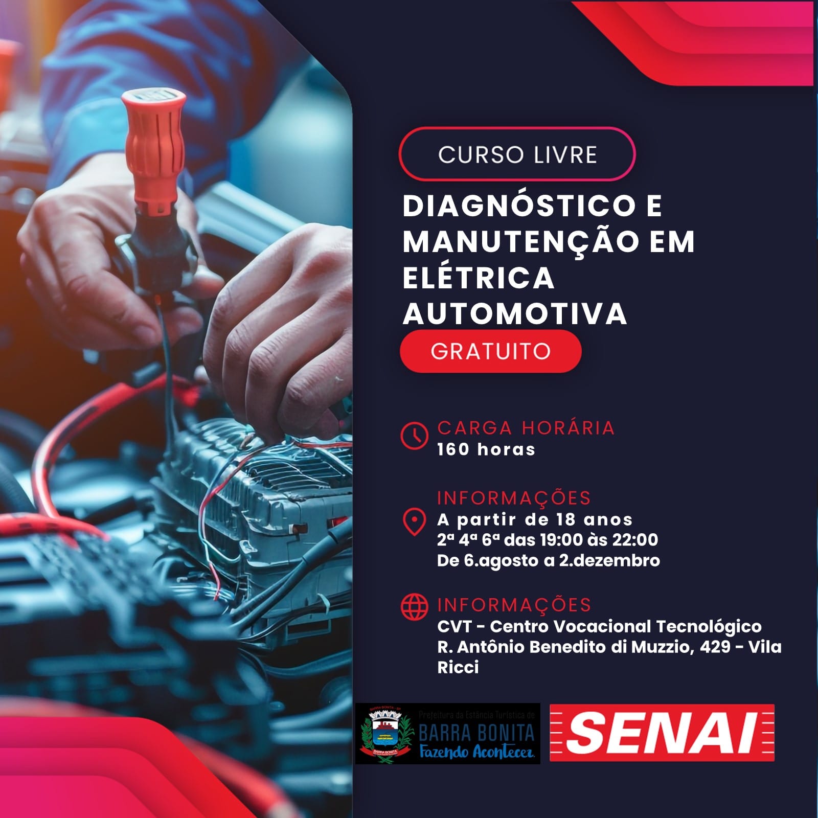 CURSO GRATUITO DE DIAGNÓSTICO E MANUTENÇÃO EM ELÉTRICA AUTOMOTIVA EM BARRA BONITA