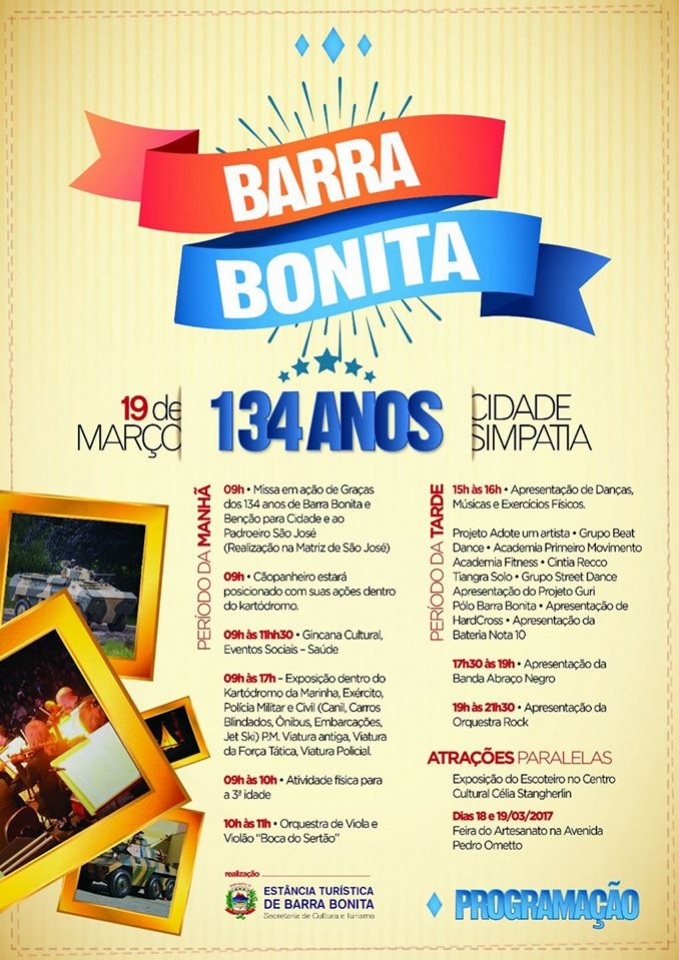Calendário Barra Bonita 134 anos
